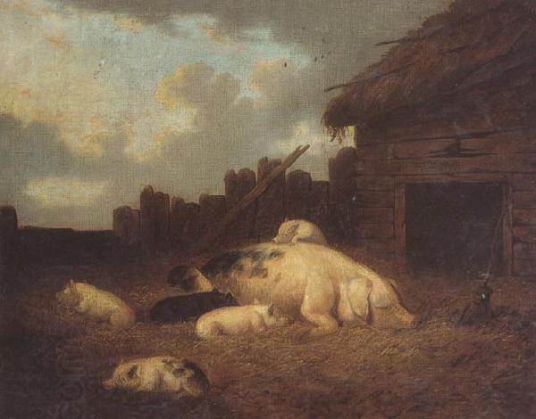 George Morland A Sow and Her Piglets in a Farmyard oil painting picture